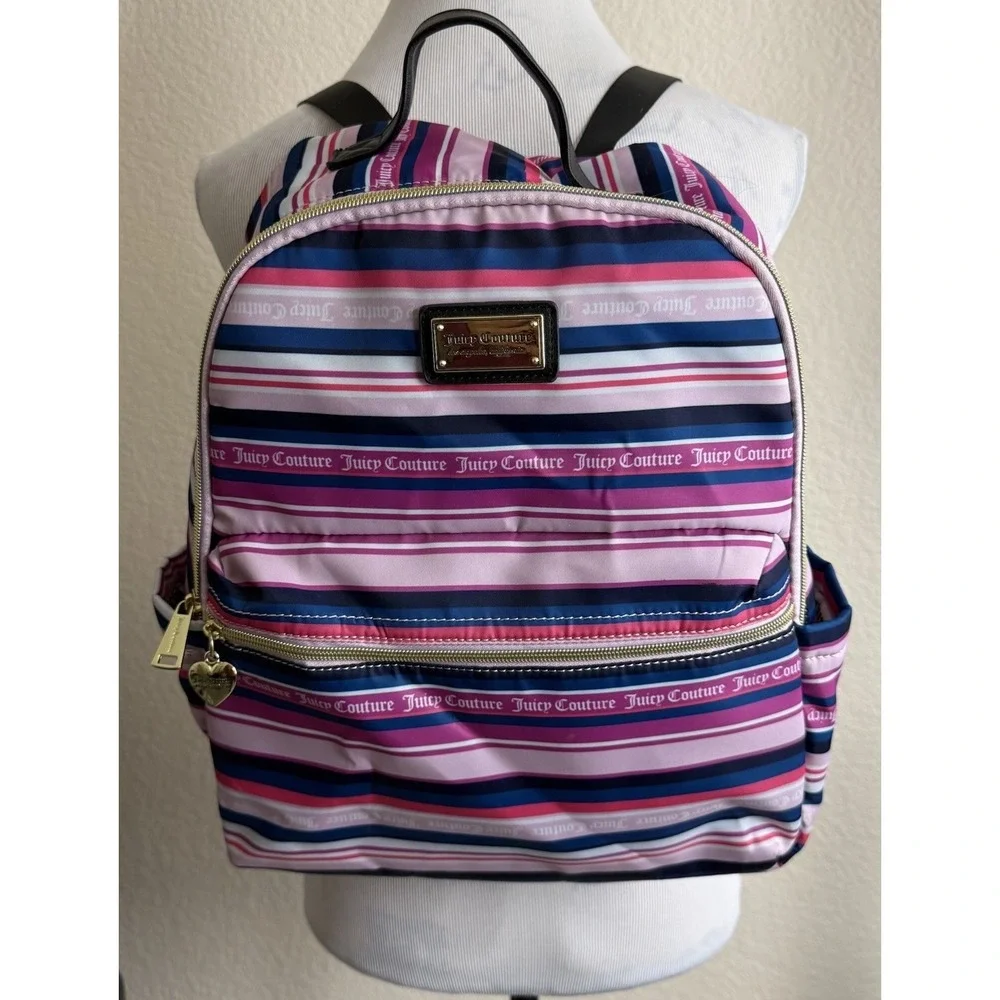Juicy Couture‎ Wild Heart Striped Squad Backpack Nylon Medium Handbag New